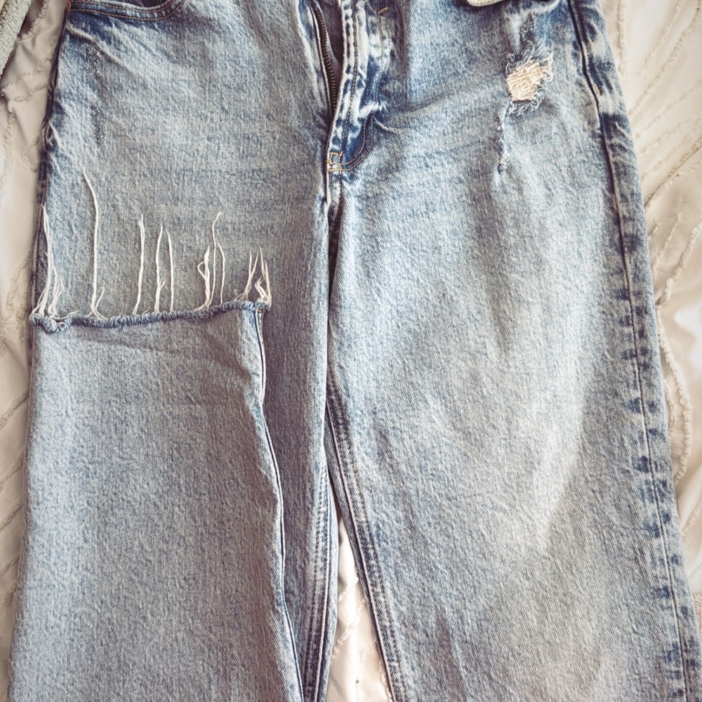 River Island High Rise Light Blue Distressed Jeans